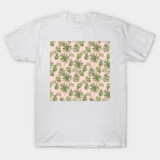 Cute graphic leaves on pink T-Shirt